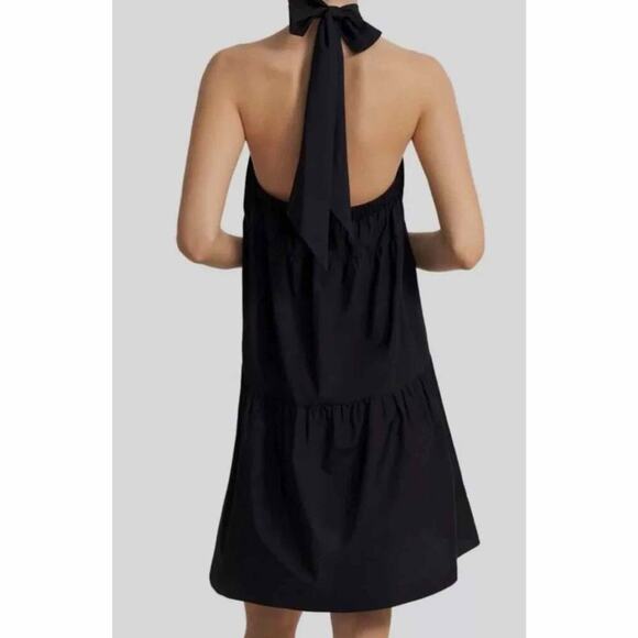 Theory Halter Tier Mini Tech Lawn Black Dress Size Large Minimalist - Picture 5 of 9